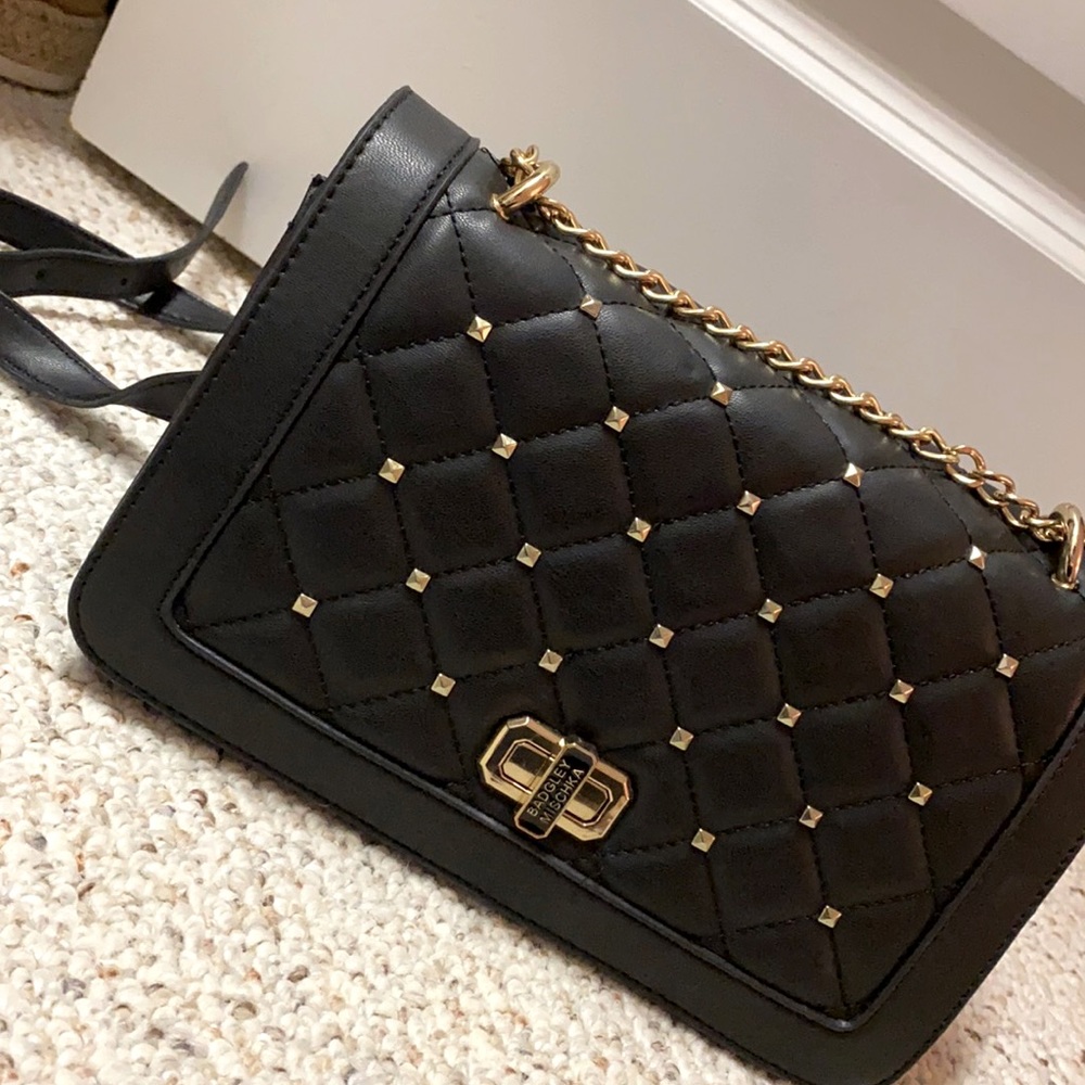 Badgley Mischka designer crossbody studded black and gold shoulder purse New
